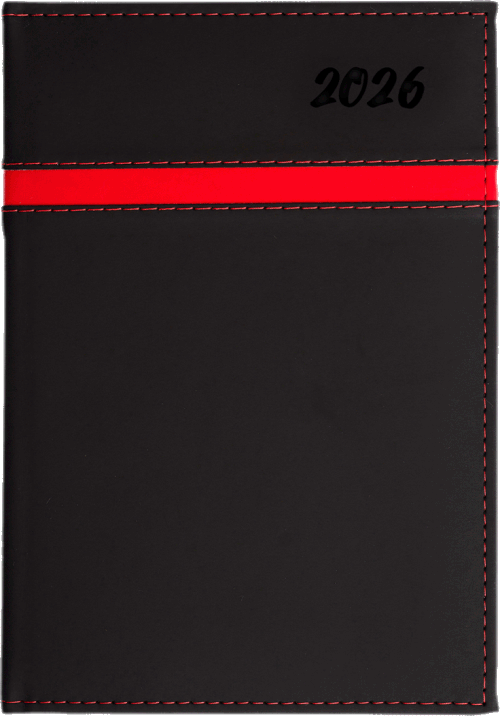 Kalendarz A5 dzienny PASSO POZIOME: Vellutino Czarny + Czerwony